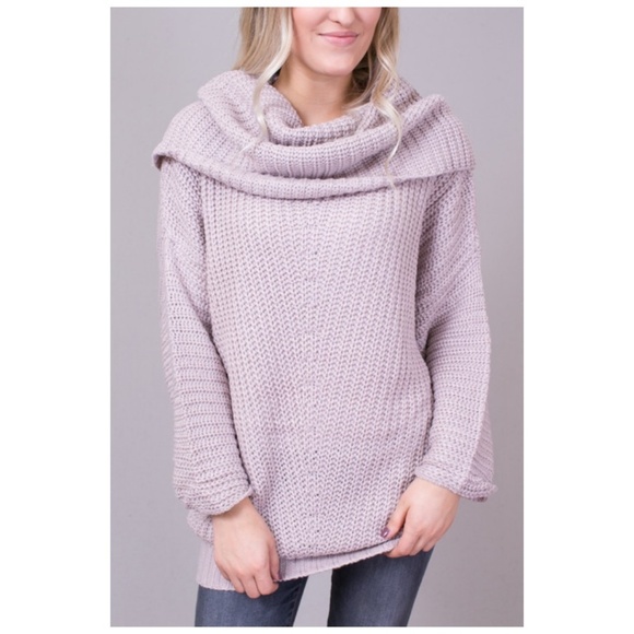 Chunky Fold-over Off Shoulder Knit Sweater Tunic - Picture 6 of 8